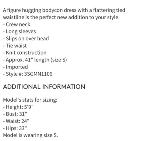 NWT Tie Waist Knit Bodycon Dress Mustard Gold New - Picture 3 of 3